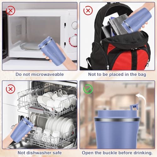 MOMSIV Coffee Cup, 380ml Vacuum Reusable Leakproof Double Wall Coffee Cup, Insulation Stainless Steel Eco-Friendly Travel Office Mug for Hot Coffee Tea and Cold Drinks, Purple — view 6
