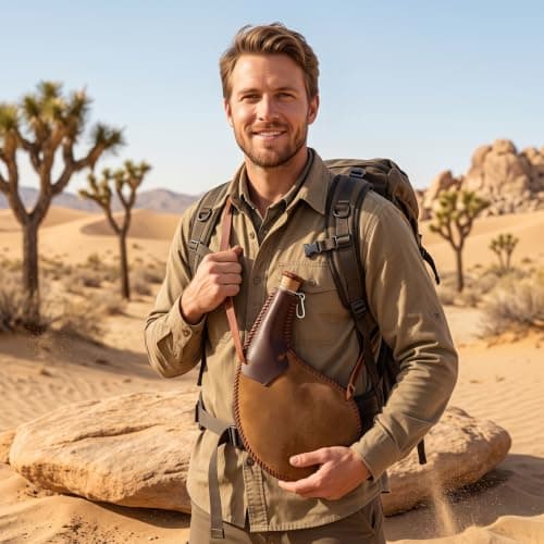 Medieval Water Bottle Water Drop Shaped Faux Leather Canteen, 12 Inch — view 4