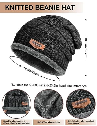heekpek Mens Hat Scarf Glovers Set Unisex 5PCS Winter Set in Gift Box Fleece Lining Knitted Beanie Hat Earmuffs Neck Warmer Knit Gloves Thermal Socks Gift Set for Skiing Hiking Driving, Black — view 4
