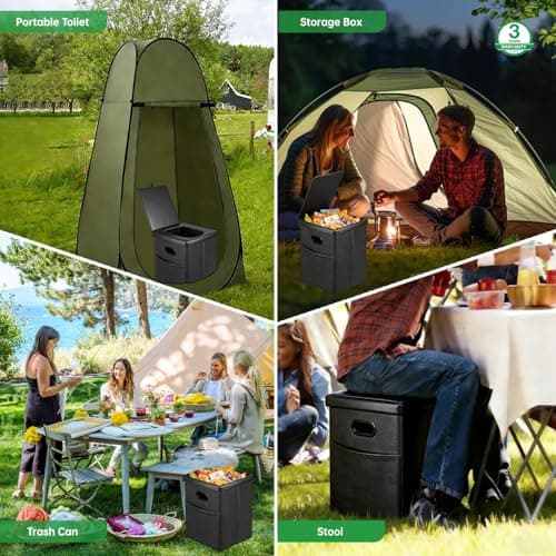 Panmout 16.5" XL Portable Toilet for Camping, Foldable Travel Toilet for Adults with Cushioned Seat, Heavy Duty 440lbs Capacity Commode for Car, Road Trip, Outdoor Emergency & Bedside Support — view 3