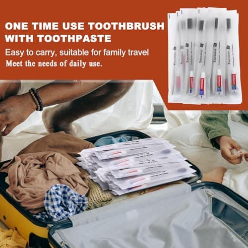 Hotel Toothbrush Set,60Pack Apricot Travel Toothbrush Set Individually Wrapped Disposable Toothbrushes and Toothpaste for Hotel,Homeless,Nursing Home,Charity — view 5