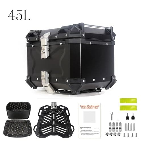CuteHairy Motorcycle Top Case 45L, Aluminum Alloy Waterproof Motorbike Tail Box with Security Lock & Base Plate, Universal Helmet Luggage Storage Trunk for Scooter — view 2