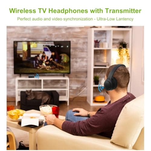 Wireless Headphones with Transmitter for TV Watching, Noise Cancelling TV Headphones for Seniors, HD Stereo Sound Bluetooth TV Headset, No Audio Delay, 30H Playtime, Plug and Play, Gifts for Elderly — view 6