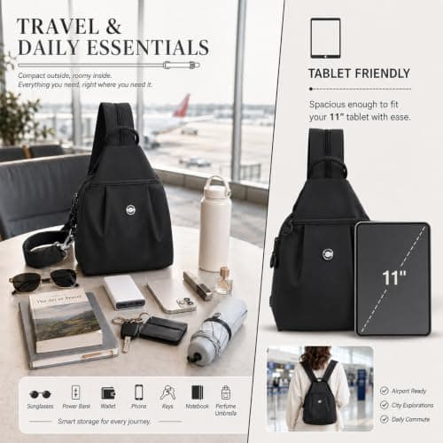 DVDVBOOM Anti Theft Backpack for Women, Convertible Backpack With Multi Pocket, Anti Theft Crossbody Bag Women Chest Shoulder Bags (Black) — view 6