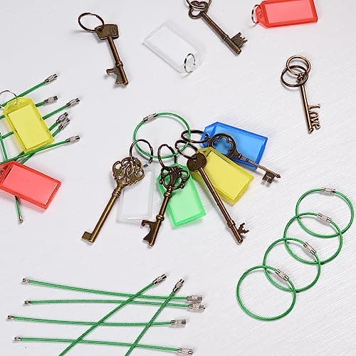 luvtree 5.9in/15cm Stainless Steel Keychain Cable,Wire Diameter 2mm Metal Key Ring Loop Suitable for Sports/Travel/Luggage Tag Holder/ID Tags,20 Pieces,Green — view 2