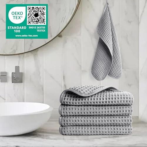 POLYTE Microfibre Lint Free Washcloth Face Towel, 33 x 33 cm, 4 Pack (Grey, Waffle Weave) — view 5
