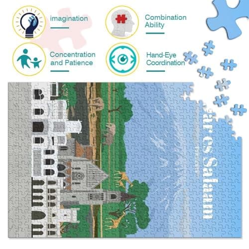 Travel to Dar Es Salaam Jigsaw Puzzle 1000 Pieces, Romantic City Break Scene, 1000 Pieces for Adults, Travel Gift for Adults, Weekend Hobby, Gift Idea, 52x38cm/1000pcs — view 3