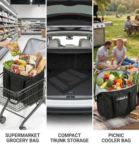 Tzvosxm 20L Foldable Cooler Bag Insulated Leakproof Black Lunch Bag — view 6