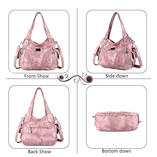 Angel Kiss handbag women's shoulder bag Multifunctional crossbody bags Waterproof PU vegan leather with zip closure pockets.., pink, 35 x 12 x 30 cm, Utility — view 5