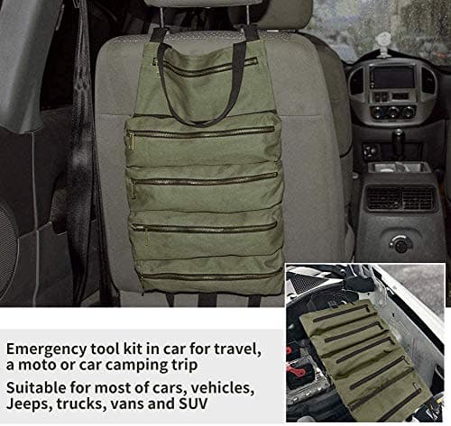 Super Roll Multi-Purpose Tool Bag, Canvas Tool Organizer Bucket, Car First Aid Kit Wrap Roll Storage Case, Hanging Tool Zipper Carrier Tote, Car Camping Gear — view 5