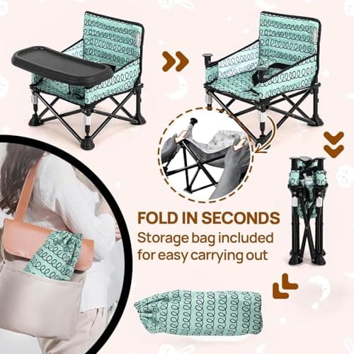LADIDA Booster Seat for Toddlers with Removable Tray, Portable Foldable Baby High Chair for Kitchen & Dining Chairs, Suitable 6-36 Months Indoor & Outdoor (Green) 302 — view 2