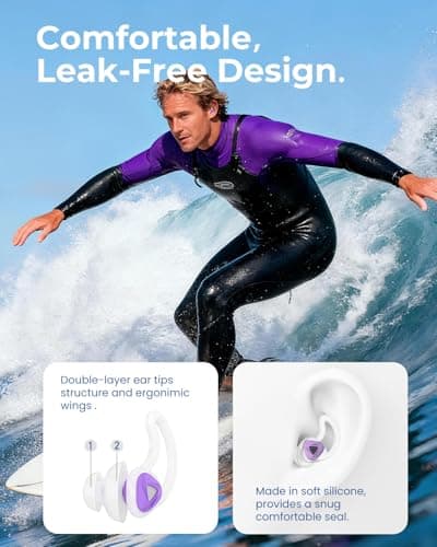 Hearprotek Swimming Ear Plugs Adults, 2 Pairs Silicone Waterproof Swim Earplugs Protection for Pool, Shower, Bath, Swim Water Sports Purple — view 3