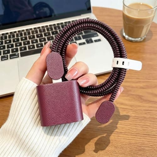 Hentenry 20W Charging Adapter Cover Set with Integrated Cable Wrap, Brown — view 5