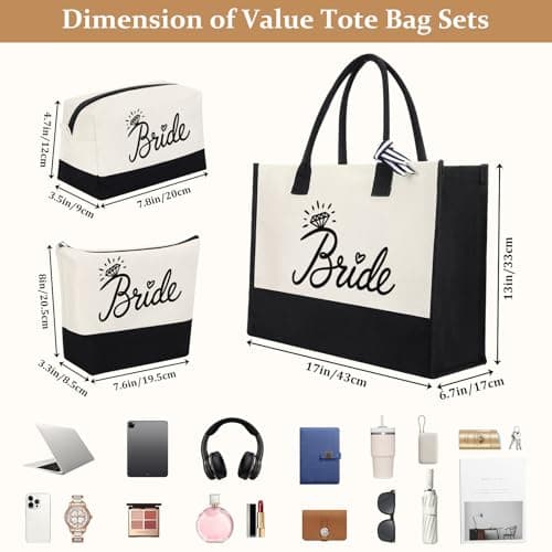 HOMIEE 3-Pcs Bride Canvas Tote Bag Set, Large Capacity, Durable Tote Bags — view 4