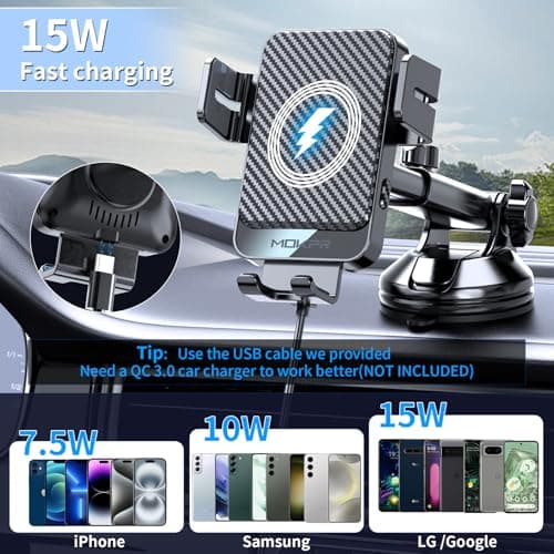 MOKPR Wireless Car Charger, 15W Car Phone Holder With Charger — view 2