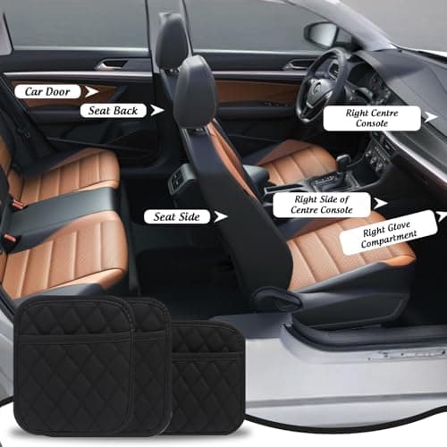 Sueving Car Side Pocket Organizer, 3pcs Black Car Seat Gap Filler Organizer, PU Leather Cars Door Pocket Pouch for Coins, Glasses, Phones, Cards, Keys (Black) — view 3