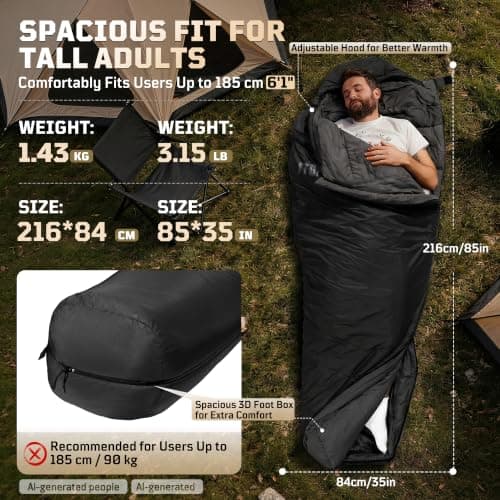 Mummy Sleeping Bag for Adults, 2-3 Season, 6°C Comfort, up to 185cm — view 6