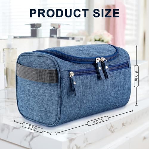 PNEUICALLY Hanging Toiletry Bag for Women and Men Traveling Makeup Large Capacity Cosmetics Portable Dopp Kit Storage Organizer Bag with Hanging Hook for Toiletries Brushes Shaving Tools, Frosted Navy — view 2
