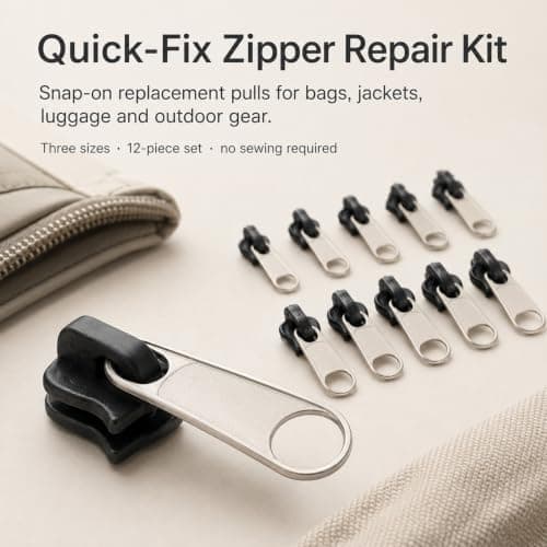 12 Pack Universal Black Plastic Zip Sliders #3-#10 Zipper Repair Parts — view 3