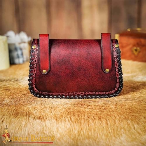Genuine Leather Bag The Messenger Belt Bag Medieval Style Waist Cellphone Carry Belt Purse Renaissance Faire Costume Accessories Leather Bag (Maroon) — view 3