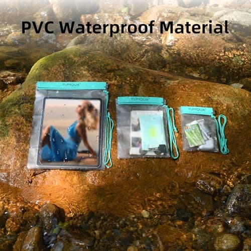 YUMQUA Waterproof Bag, Waterproof Pouch Dry Bag for Document Map Camera Tablet Phone Holder, Set of 3, Teal — view 3