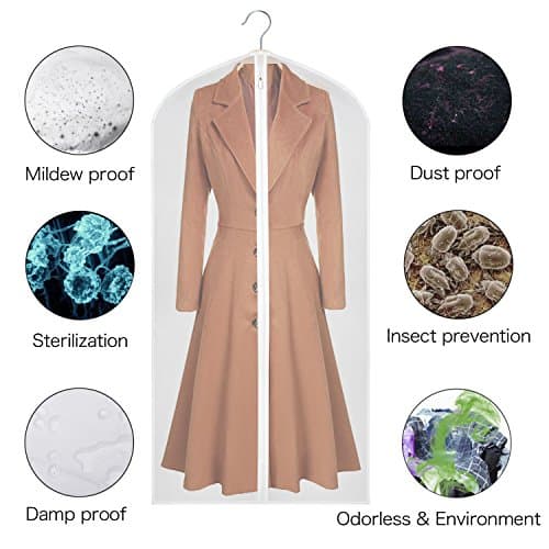 Univivi Hanging Garment Bags, 60 inch Suit Bags for Storage (Set of 12), PEVA Moth-Proof Breathable Dust for Long Dress Wedding Dress Bag, Clothes Covers for Coats, Suits, Gowns (60cm*152cm) — view 4