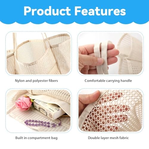ktxaby 3 Pack Mesh Beach Bags for Women,Waterproof Beach Tote with Inner Pocket, Foldable 23L Shopping Bags for Pool Beach Travel and Picnic(Black Khaki Beige) — view 4