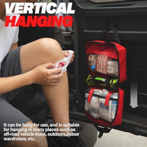 Kitgo Small First Aid Kit 214 Piece Any Emergencies, Ideal for Home, Survival, Camping, Hiking, Hunting, Office, Car, Outdoor (Red) — view 6