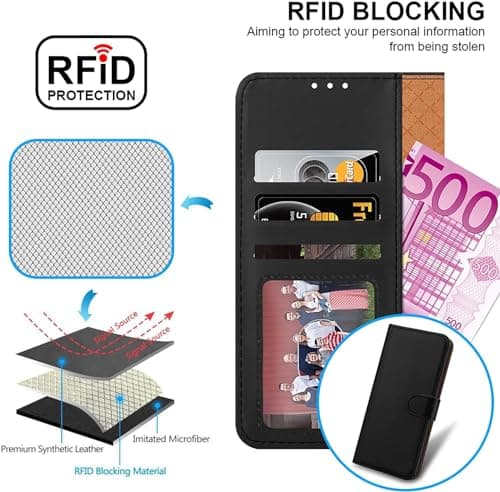 iCatchy for iPhone 15 Case 6.1 Inch, PU Leather Wallet Flip Case with Card Slots, RFID Blocking, Magnetic Closure, Stand, Full Body Protective Folio Cover (Black) — view 4
