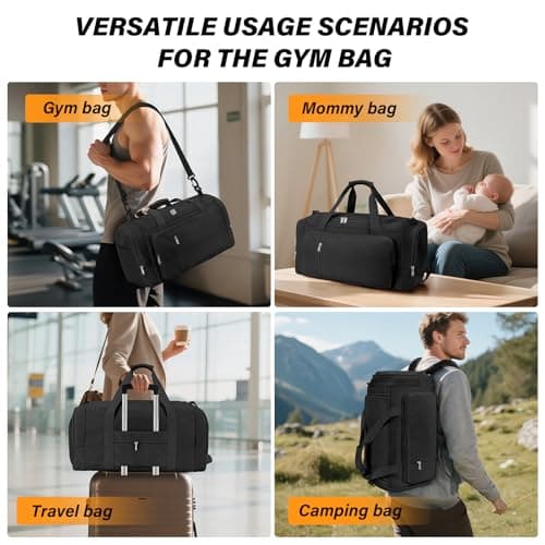 Sports Gym Bag Duffle Bag with Shoes Compartment for Womens Mens, CS COSDDI Weekend Travel Bag Overnight Bag with Wet Pocket, Luggage Bag Hospital Bag Holdall Bags with Shoulder Strap Backpack (Black) — view 2
