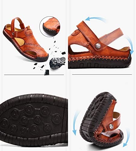 Rojeam Mens Casual Synthetic Leather Sandals Closed Toe Beach Slippers Flat Shoes Summer Sandals for Hiking Trekking, Brown, 8.5 UK — view 3