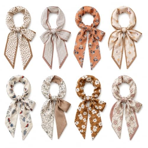 Homiladi 8 Pack Women's Hair Scarves, Satin Silk-Feel Headscarves