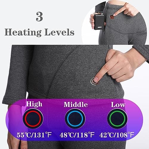 VLOBAOM Electric Heated Thermal Underwear Set, Women's Travel Heated Pants and Top, Fleece Lined Long Johns Set,L,Black — view 3
