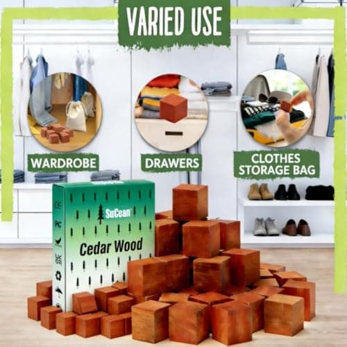 SuCean Moth Repellent Cedarwood Blocks, Drawers & Travel Bags with Natural Oils to Protect Clothes - Anti-Moth, Moth Repellent for Wardrobes, Natural Wood Fragrance Repels Moths-78P — view 6