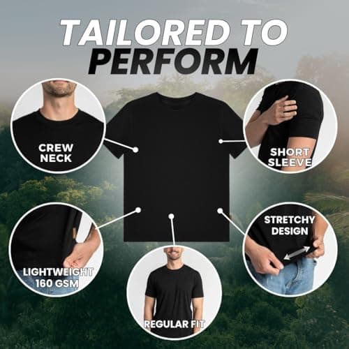 menique 100% Merino Shirt Mens Short Sleeve T Shirt, Lightweight Thermal Top Men, Base Layer, Wicking Breathable Undershirt Top, Crew Neck Tee for Outdoor Travel & Hiking, Black, XL — view 4