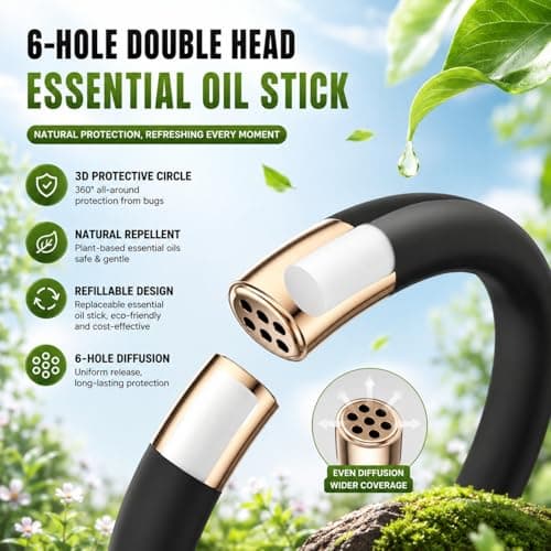 Natural Mosquito Repellent Bracelet with 6 Pcs Essential Oil Refills - DEET-Free Waterproof Insect Repellent Bands for Kids & Adults - Long-Lasting Bug Protection for Travel & Camping, Black — view 4