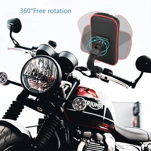 SUNSEATON 360-degree Rotating Waterproof Motorcycle Phone Support Holder, Motorbike Mount Case Stand Phone Holder, Universal Motorcycle Holder for Phones GPS Smaller than 6.2" (XL, Red) — view 2