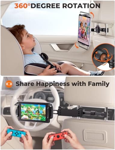 TRYONE Car Headrest Tablet Holder Mount Stretchable Backseat Tablets Stand for Kids, Car Seat Mounts Compatible with iPad Pro 12.9 Air Mini, iPhone, Galaxy Tab, Switch, All 4.7-12.9" Screen Devices — view 5