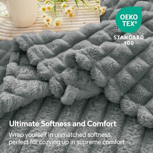 BEDELITE Fluffy Fleece Throw Blanket, Grey, 220x240cm — view 6