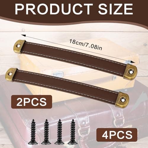 2 Pcs Leather Handles for Drawers, Cabinet Pulls, Vintage Leather Trunk Pulls, Leather Drawer Handles with Mounting Screws, Leather Strap Handles for Luggage, Suitcase, Cabinets (Dark Brown) — view 2