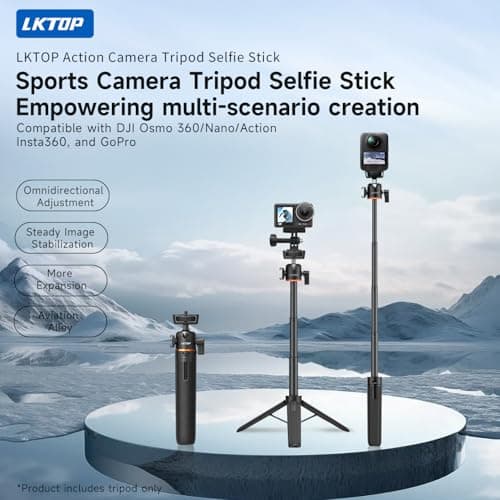 LKTOP 55cm (8-22'') Pocket 3 Tripod Selfie Stick for DJI Osmo Nano/360 Vlog Handle Grip Action 5 Pro/6/4/3 Extension Pole Insta 360/GoPro Hero/Max Travel Stand Action Camera Accessories 1/4" Screw — view 2
