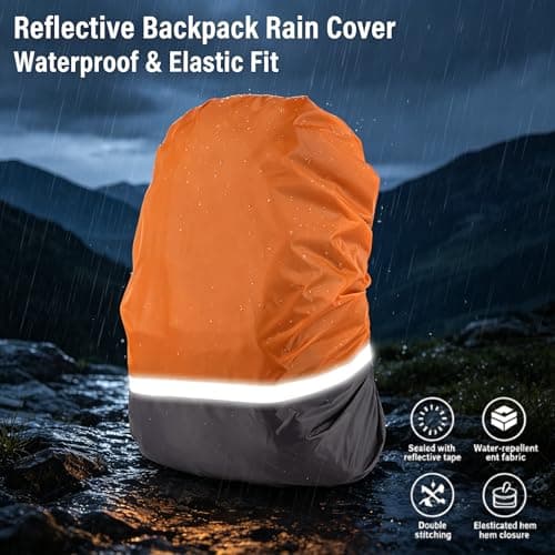 ZAUXVAI Waterproof Rain Cover for Backpack, Orange and Grey, Polyester, 53 x 20 x 19 cm — view 6