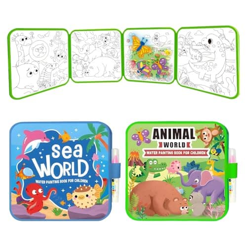 2Pcs Mess Free Water Colouring Books, Magic Water Doodle Painting Book