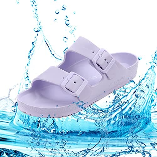 VICT POPU Womens Sandals Open Toe Adjustable Double Buckle Strap Waterproof EVA Footbed Arch Support Mules Slides Light Purple UK 6 — view 5