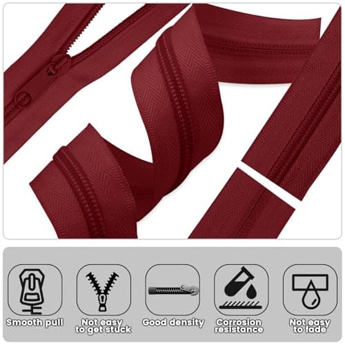 DOITEM #5 Nylon Coil Zippers by The Yard Bulk 10 Yards 9 Meters with 20pcs Zipper Sliders for DIY Sewing Tailor Craft Bag Garment Home Textile (Burgundy, #5) — view 3