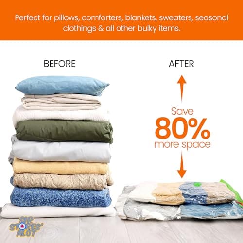 Sir Stores'alot Space Saver Vacuum Storage Bags - 9-Pack Lightweight & Reusable Air Tight Bags for Clothes & Beddings - 3 Jumbo, 3 Medium, 3 Large — view 5