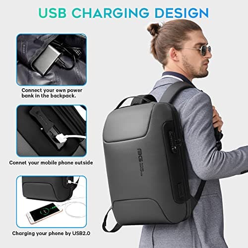 BANGE Anti Theft Backpack with USB charging Port,Lightweight Business Backpack for Men and Women, Grey(upgrade), M, Laptop — view 4