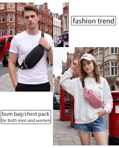 Bum Bag for Ladies Women Men Girls Bumbags Waist Fanny Pack with Headphone Jack and Adjustable Belt for Sport Running Hiking Jogging (Light Pink) — view 4