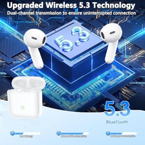 Wireless Earbuds, Wireless Headphones Bluetooth 5.4 Headphones, ouch Control, Easy Pairing, Wireless Earphones with 4 ENC Noise Cancelling Mic, IPX7 Waterproof, 36H Playtime, Fast Charge, White — view 2