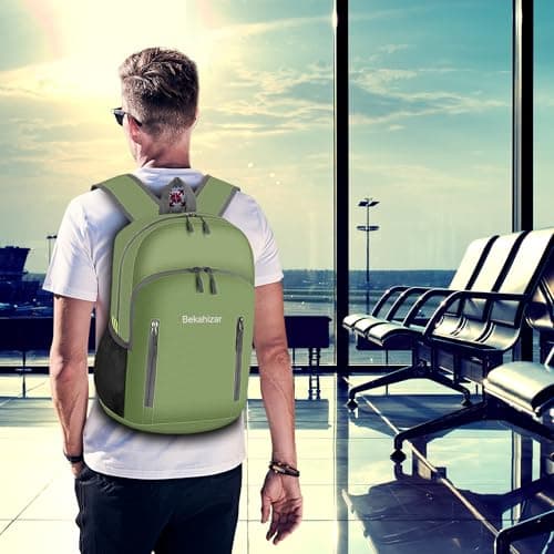 Bekahizar 20L Ultra Lightweight Backpack Foldable Hiking Daypack Rucksack Water Resistant Travel Day Bag for Men Women Kids Outdoor Camping Mountaineering Walking Cycling Climbing (Green) — view 6